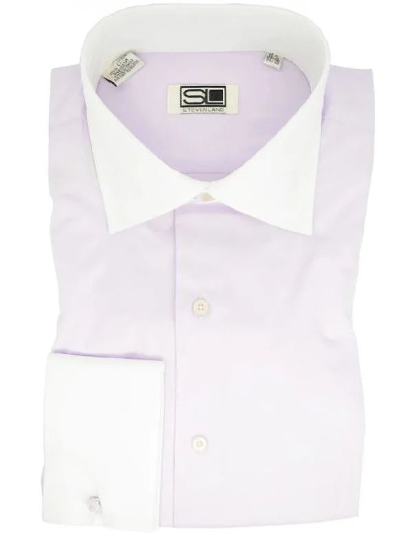 Steven Land 100% Cotton Solid Lilac French Cuff Classic Fit Dress Shirt