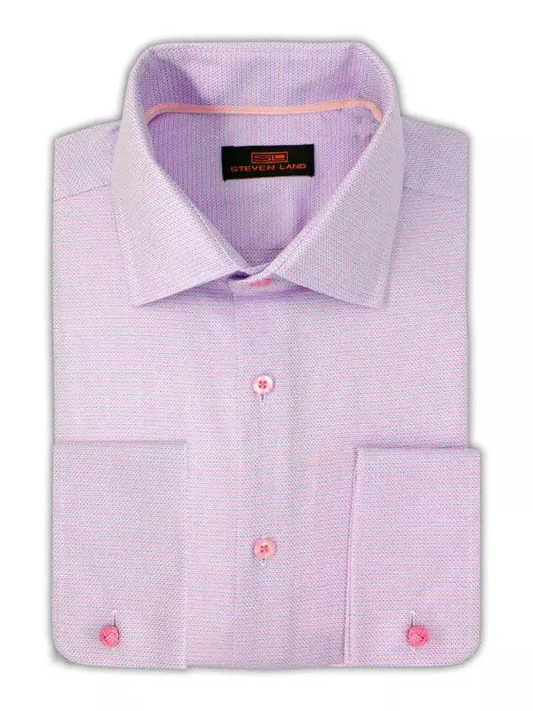 Steven Land 100% Cotton Pink Check French Cuff Classic Fit Dress Shirt