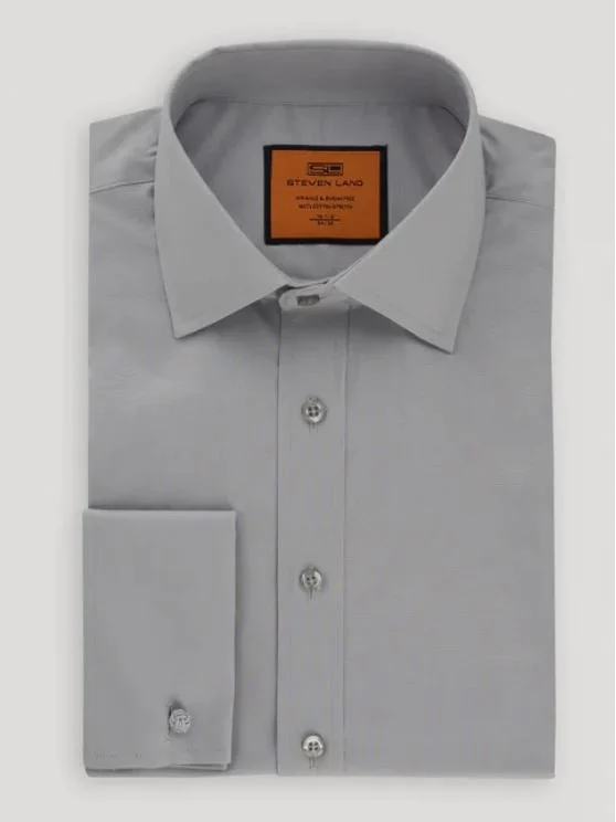 Steven Land Classic Fit Silver Gray Spread Collar French Cuff Cotton Dress Shirt