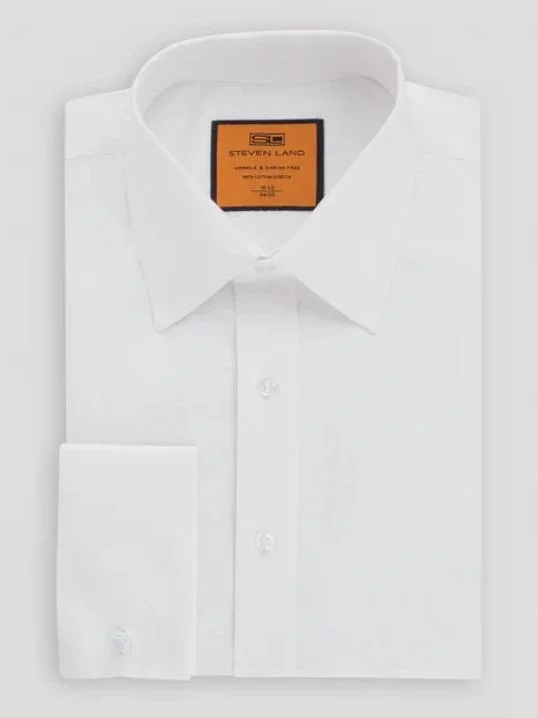 Steven Land Classic Fit Solid White Spread Collar French Cuff Cotton Dress Shirt