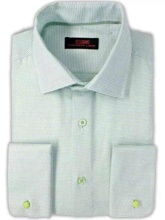 Steven Land Mens 100% Cotton Green Check French Cuff Classic Fit Dress Shirt