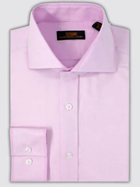 Steven Land Mens 100% Cotton Pink Classic Fit Spread Collar Dress Shirt