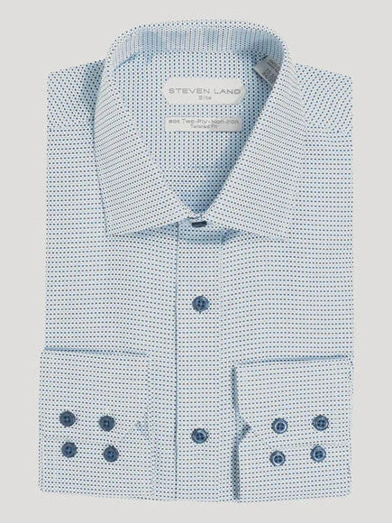 Steven Land Mens Blue Check 100% Cotton Non-Iron Dress Shirt