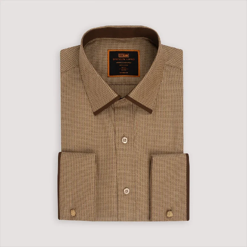 Steven Land Mens Brown 100% Cotton French Cuff Dress Shirt