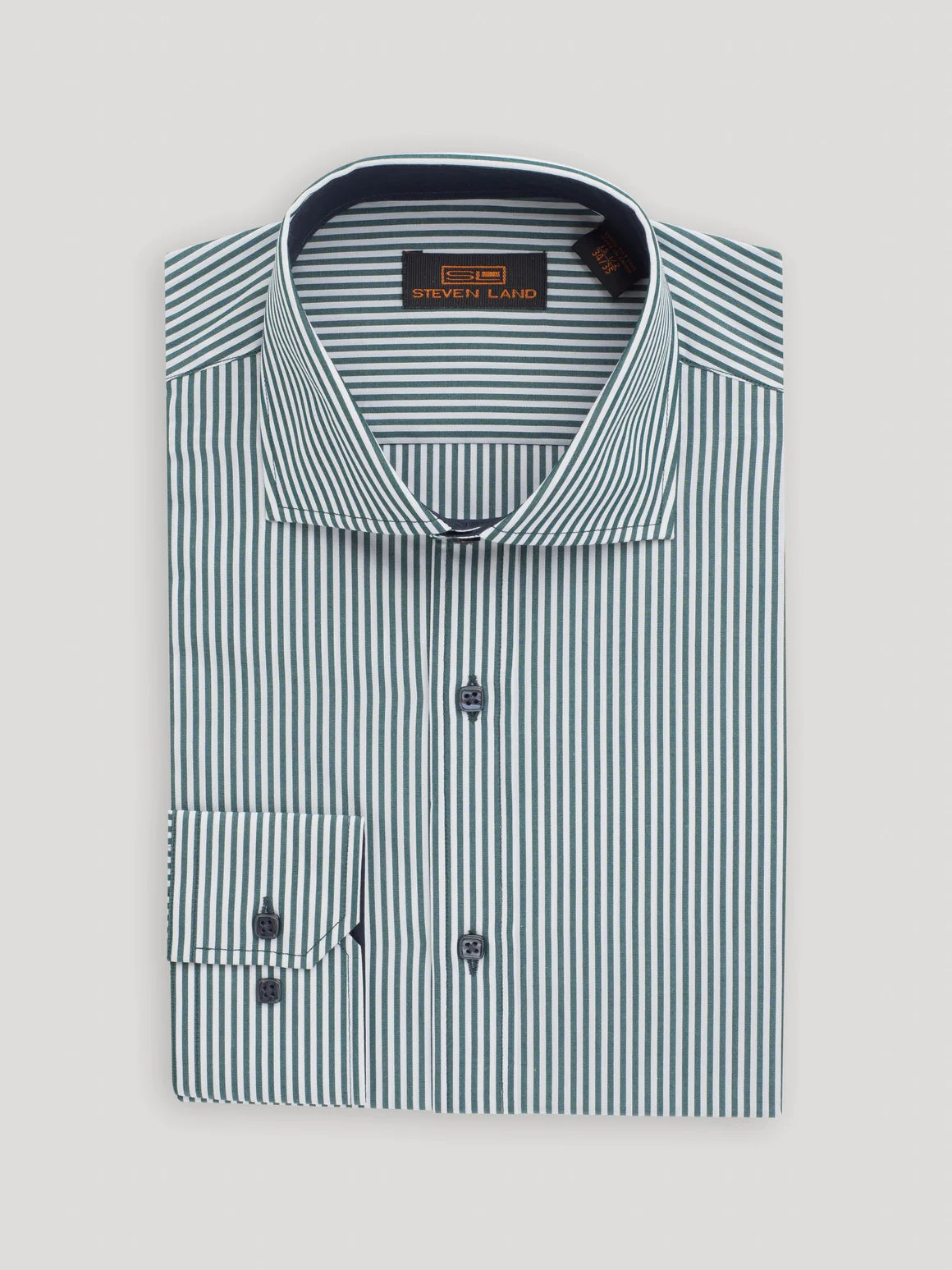 Steven Land Mens Classic Fit Green & White Striped 100% Cotton Dress Shirt