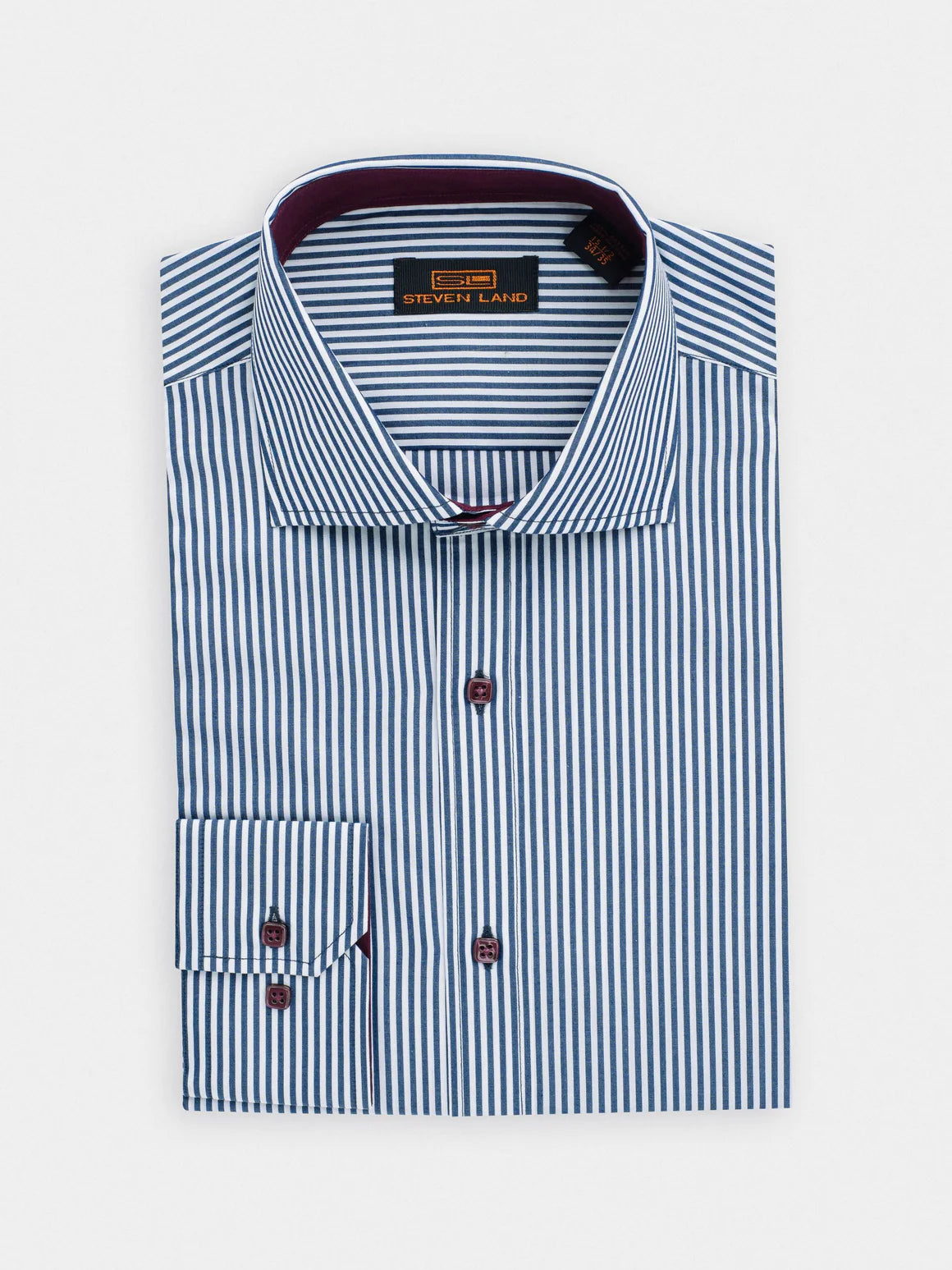 Steven Land Mens Navy & White Striped 100% Cotton Dress Shirt