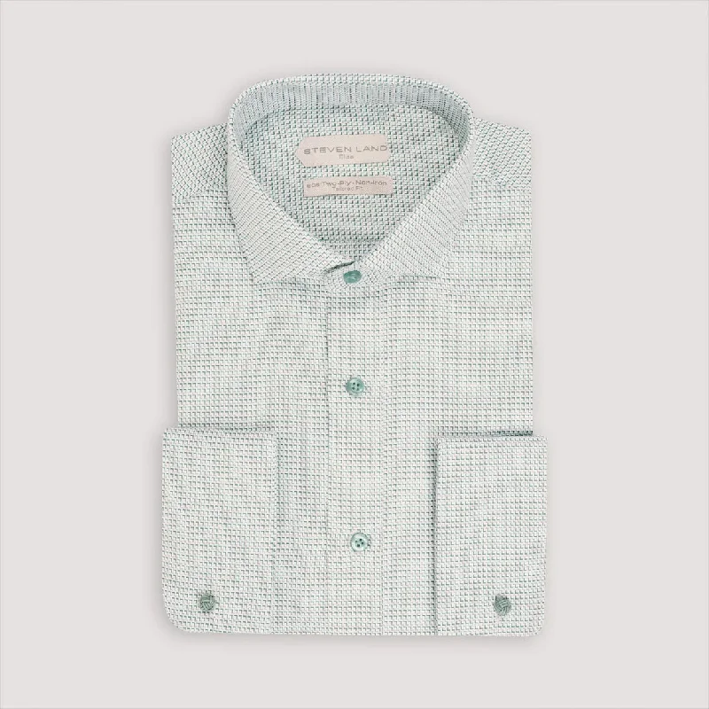 Steven Land Mens Light Green Stepweave 100% Cotton French Cuff Dress Shirt