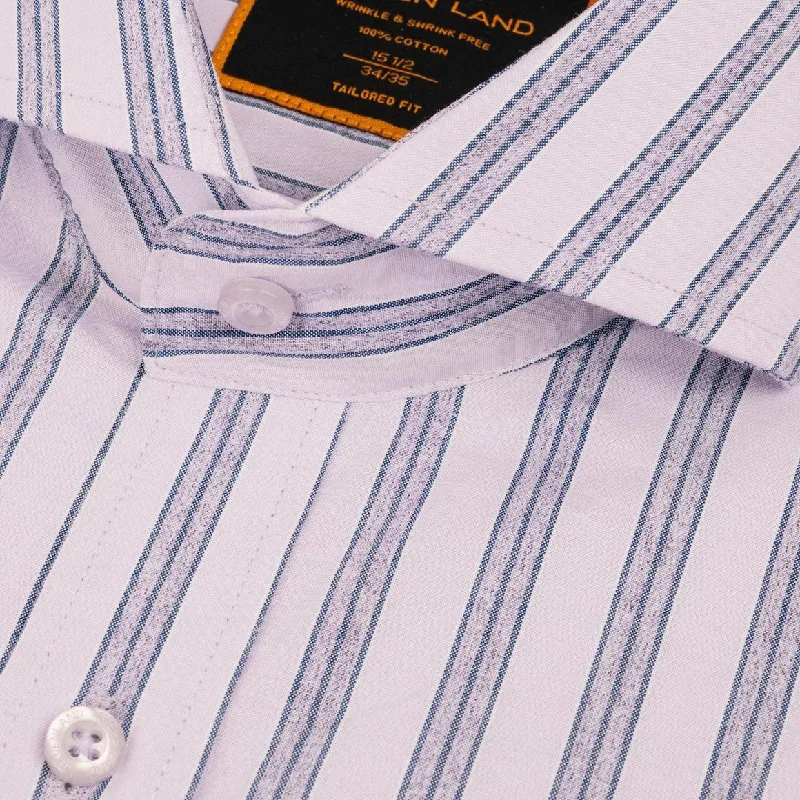 Steven Land Mens Purple Striped 100% Cotton French Cuff Dress Shirt