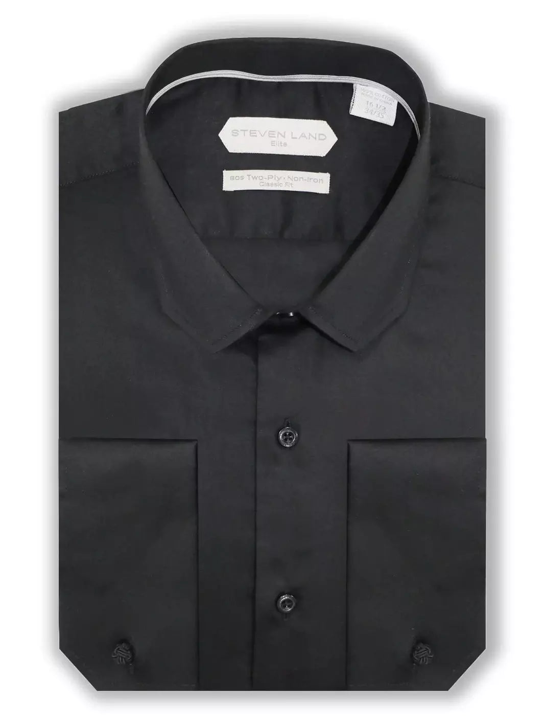 Steven Land Mens Solid Black Regular Fit 100% Cotton French Cuff Dress Shirt