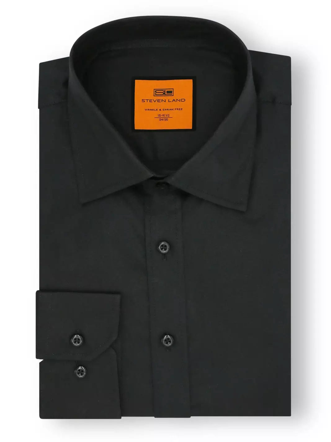 Steven Land Mens Solid Black Spread Collar Wrinkle Free Cotton Dress Shirt