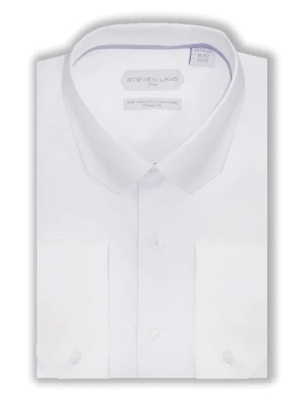 Steven Land Mens White Cotton Classic Fit French Cuff Non-Iron Mitered Dress Shirt