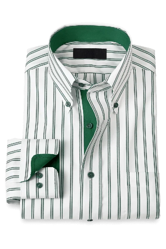 White & Green Stretch Non-Iron Stripe Formal Shirt