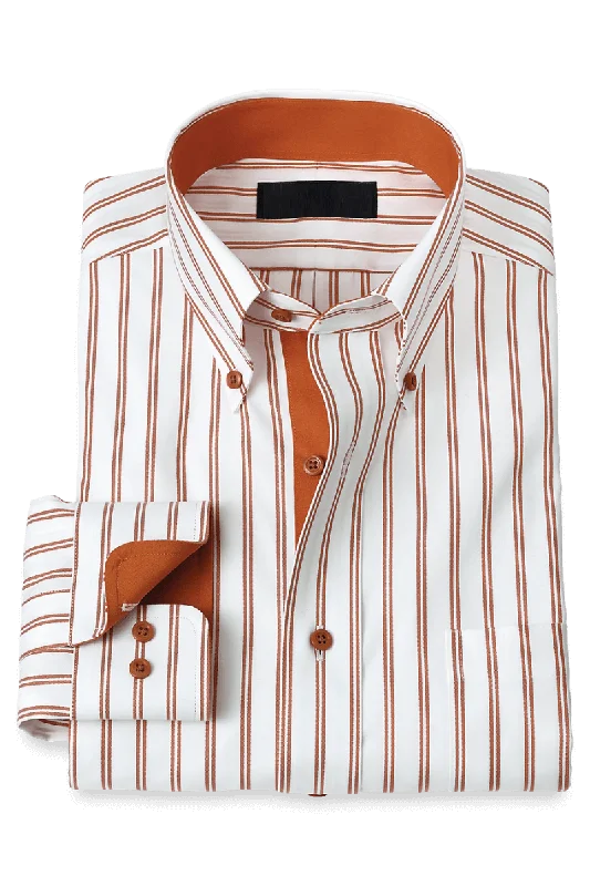 White & Orange Stretch Non-Iron Stripe Formal Shirt