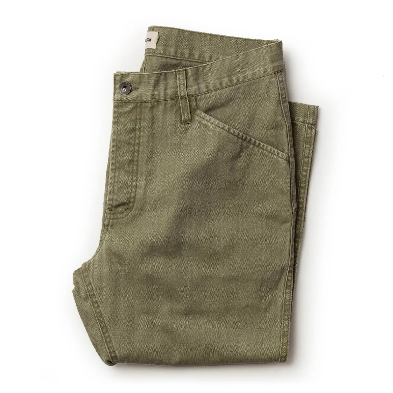 The Camp Pant in Olive Herringbone