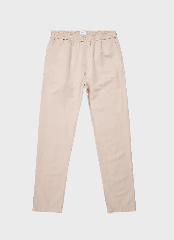 Men's Cotton Linen Drawstring  Trouser in Light Sand