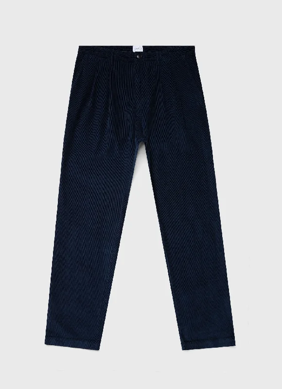 Men's Double Pleat Corduroy Trouser in Navy