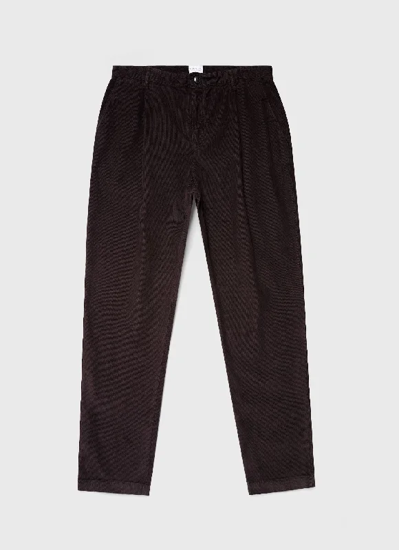 Men's Pleated Corduroy Trouser in Coffee