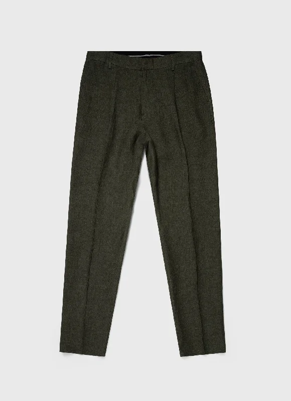 Men's Pleated Linen Trouser in Hunter Green