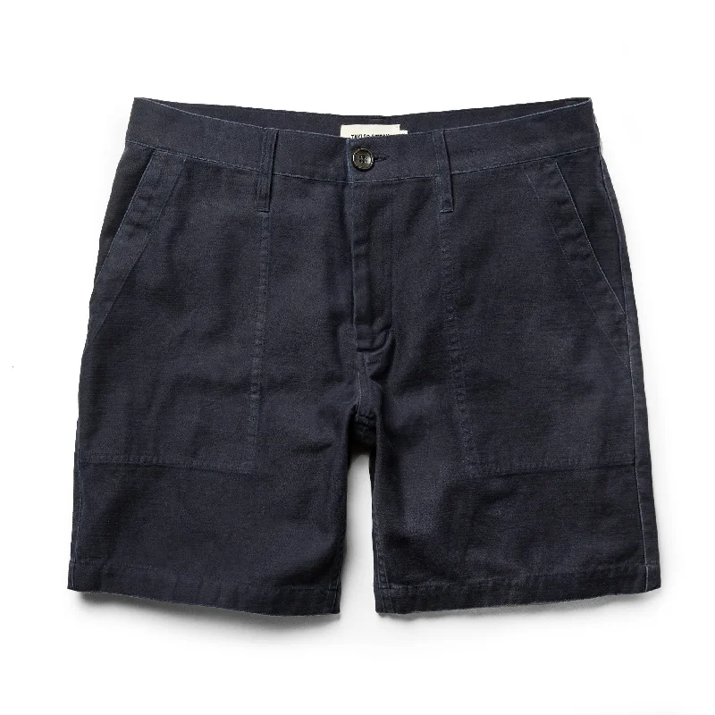 The Trail Short in Navy Slub Sateen